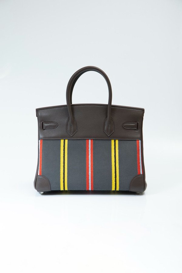 Hermès Toile Birkin 30 Ebene Swift/Toile Palladium Hardware