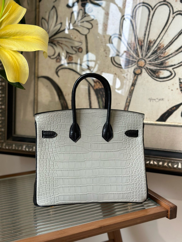 Hermès Shinny Black/Grey Alligator Birkin  25cm Gold Hardware