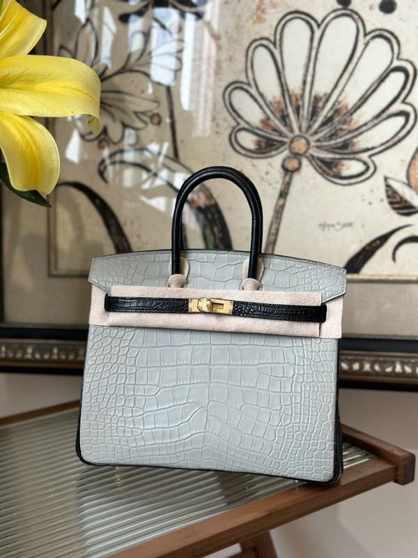 Hermès Shinny Black/Grey Alligator Birkin  25cm Gold Hardware