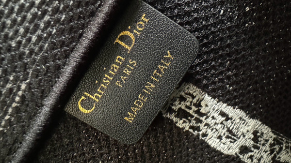 Christian Dior Medium Dior Book Tote  Black and White Paris Embroidery