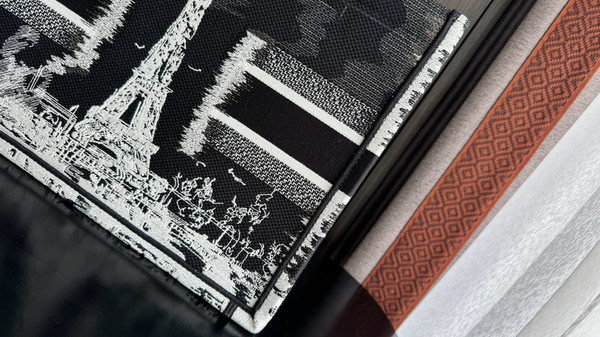 Christian Dior Medium Dior Book Tote  Black and White Paris Embroidery
