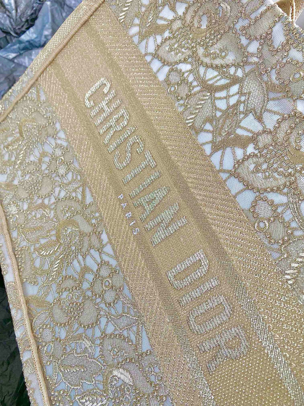 Christian Dior Medium Dior Book Tote  White and Gold-Tone Dior Oblique Embroidery