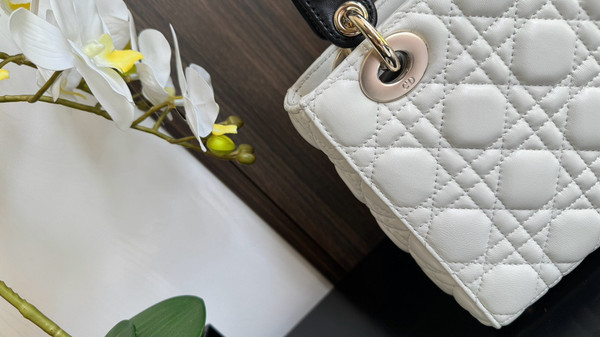 Christian Dior Medium Lady Dior Bag  Two-Tone Black and White Cannage Lambskin