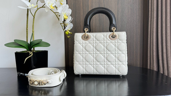Christian Dior Medium Lady Dior Bag  Two-Tone Black and White Cannage Lambskin