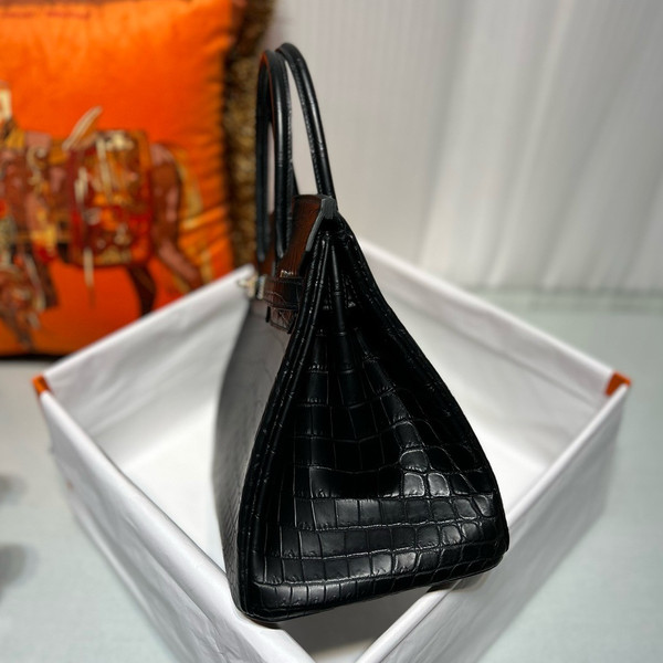 HERMES BLACK POROSUS CROCODILE DIAMOND BIRKIN 25 WITH 18K WHITE GOLD & DIAMOND HARDWARE