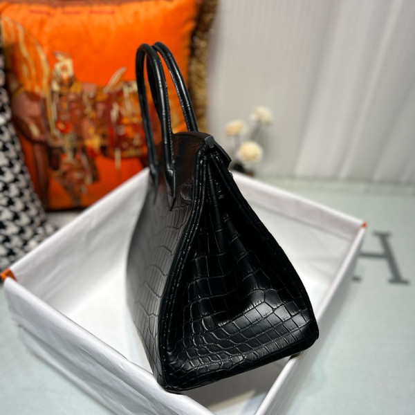 HERMES SHINY BLACK POROSUS CROCODILE DIAMOND BIRKIN 30 WITH 18K WHITE GOLD & DIAMOND HARDWARE
