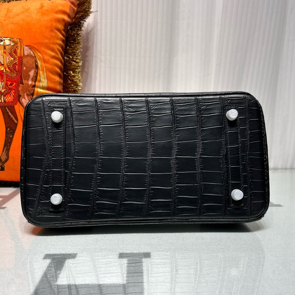 HERMES SHINY BLACK POROSUS CROCODILE DIAMOND BIRKIN 30 WITH 18K WHITE GOLD & DIAMOND HARDWARE