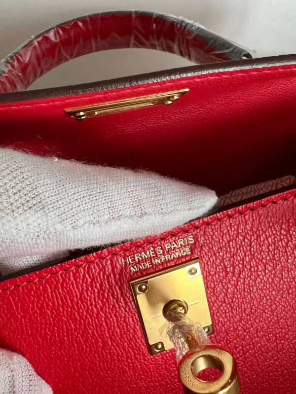 Hermès Red Mini Kelly II Chevre  Mysore Leather Gold  hardware