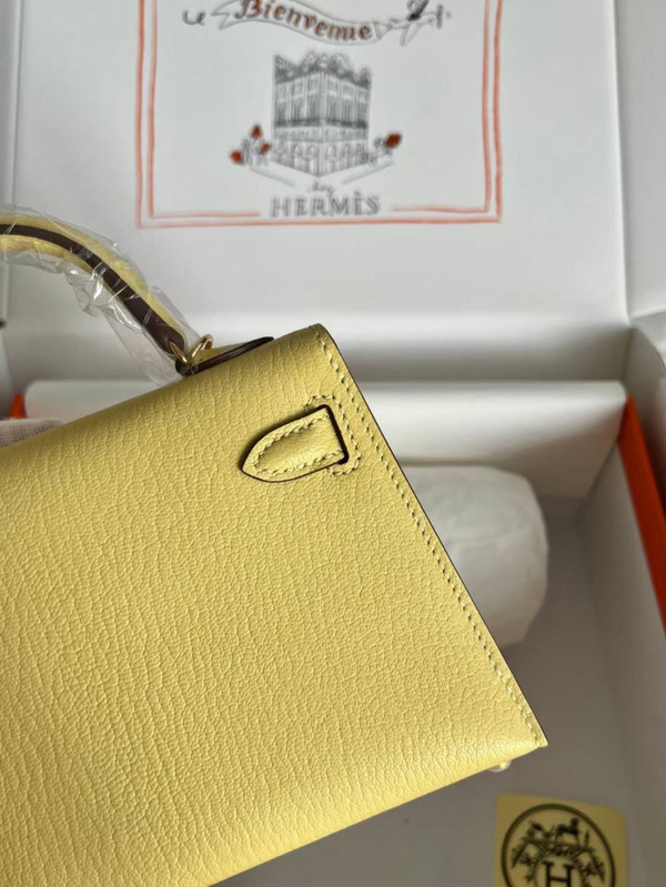 Hermès Jaune Possin Mini Kelly II Chevre  Mysore Leather Gold  hardware