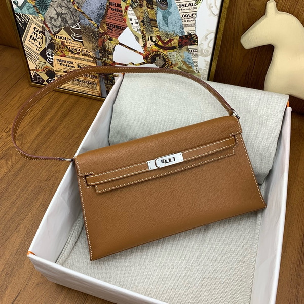 Hermes Kelly Elan bag Sellier Gold Chevre goatsk in Palladium hardware