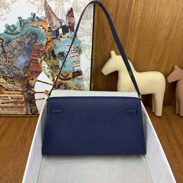 Hermes Kelly Elan bag Sellier Blue Obysee Chevre goatsk in Gold hardware