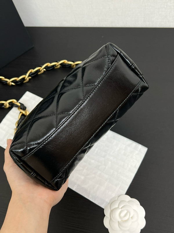 CHANEL SMALL HOBO BAG Black Shiny Lambskin