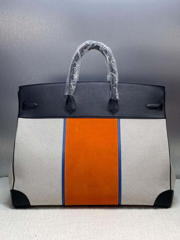 HERMÈS BIRKIN 50 HAC TOILE SUEDE AND SWIFT BRUSHED GOLD HARDWARE RUNWAY