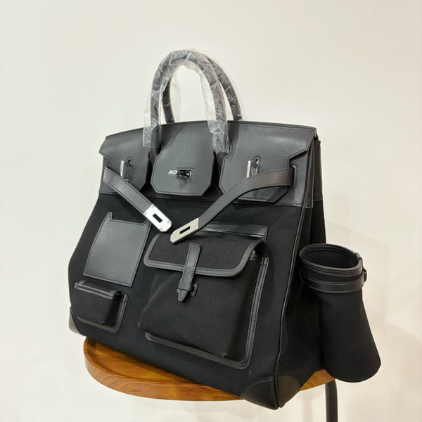 HERMÈS CARGO HAC BIRKIN 40 BLACK BOX AND TOILE PALLADIUM HARDWARE