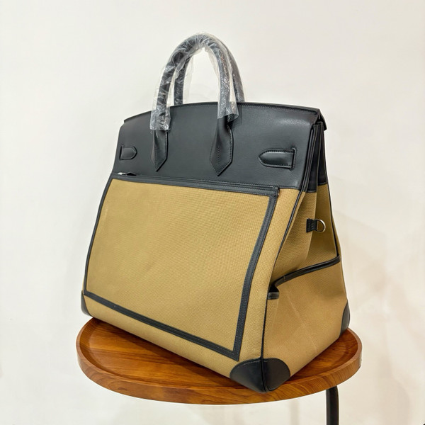 HERMÈS CARGO HAC BIRKIN 40 BLACK BOX AND OLIVE TOILE PALLADIUM HARDWARE