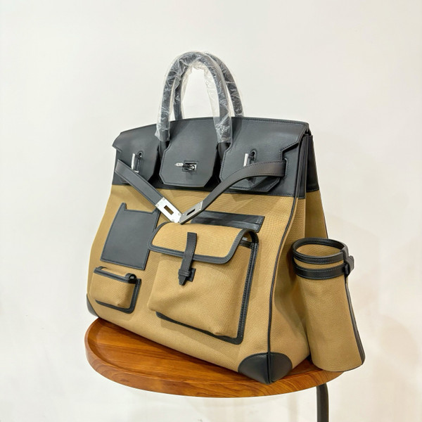 HERMÈS CARGO HAC BIRKIN 40 BLACK BOX AND OLIVE TOILE PALLADIUM HARDWARE