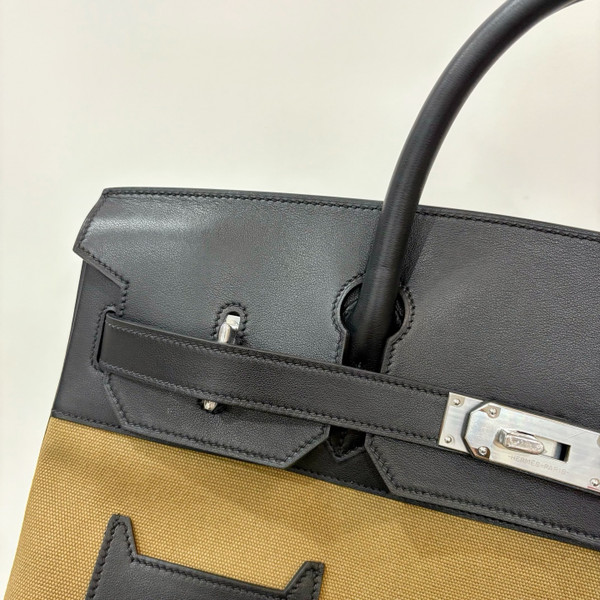 HERMÈS CARGO HAC BIRKIN 40 BLACK BOX AND OLIVE TOILE PALLADIUM HARDWARE