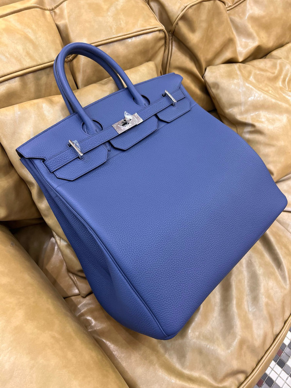 Hermes Bleu Agate Haut A Courroies Bag Clemence 40cm Palladium Hardware