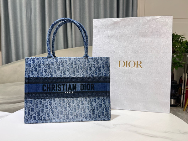 Christian Dior Medium Dior Book Tote  Blue Denim Dior Oblique Jacquard