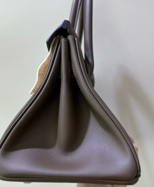 Hermes new Mini Shoulder Birkin 29 Etoupe Swift with Palladium Hardware