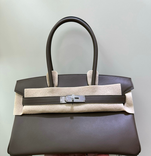 Hermes new Mini Shoulder Birkin 29 Etoupe Swift with Palladium Hardware