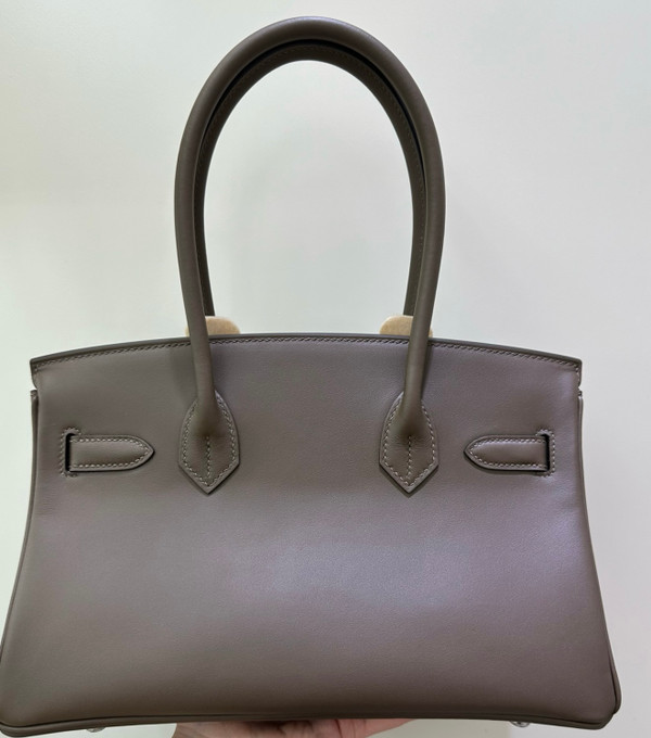 Hermes new Mini Shoulder Birkin 29 Etoupe Swift with Palladium Hardware