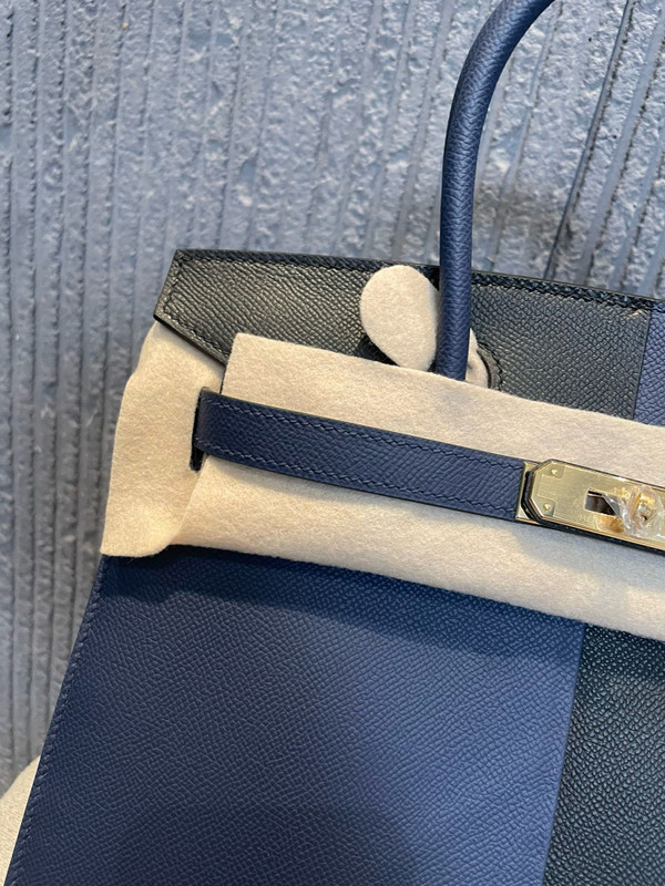 Hermes Tri-Coloured Birkin Sellier 30  Bleu Encre/Bleu Electrique Epsom Hardware Palladium