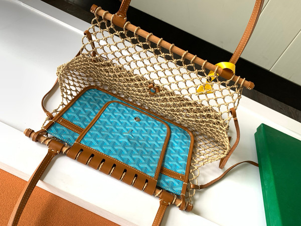 Goyard Aligre Bag Raffia Net with Coated Canvas Blue