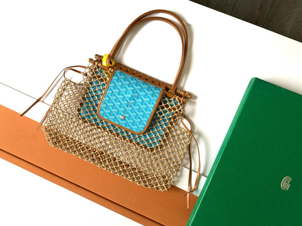 Goyard Aligre Bag Raffia Net with Coated Canvas Blue