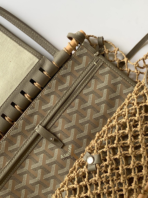 Goyard Aligre Bag Raffia Net with Coated Canvas Grey