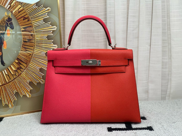 Hermès 28 cm Special Edition Rose Extreme/ Red Tri Coloured Epsom Kelly