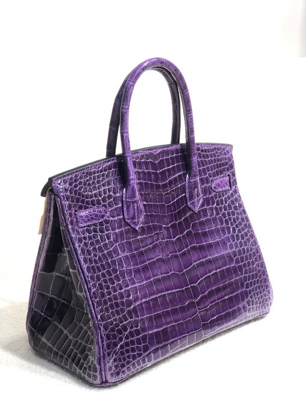 Hermes Raisin Birkin 30 in Porosus  Crocodile with Gold hardware