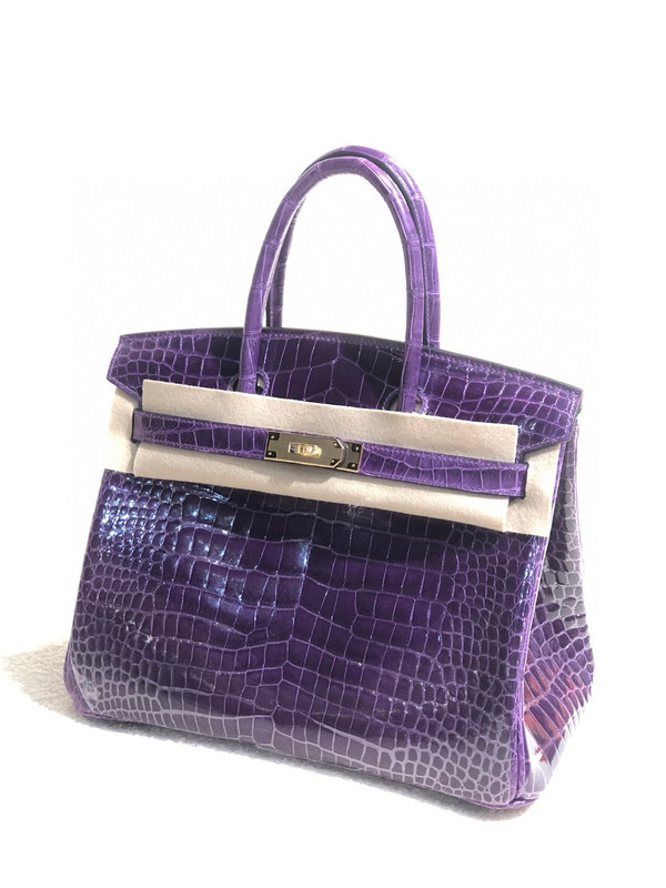 Hermes Raisin Birkin 30 in Porosus  Crocodile with Gold hardware