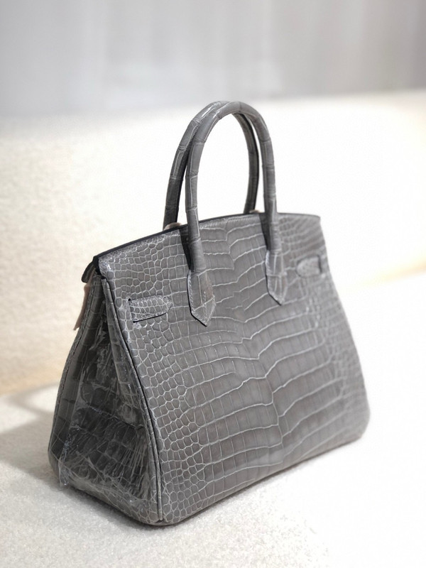 Hermes Gris Paris  Birkin 30 in Porosus  Crocodile with Gold hardware