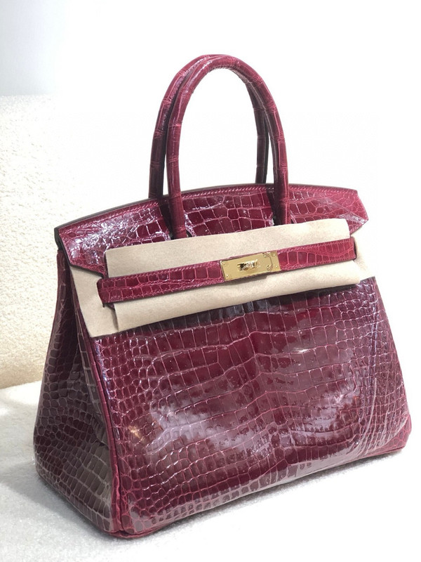 Hermes Bordeaux  Birkin 30 in Porosus  Crocodile with Gold hardware