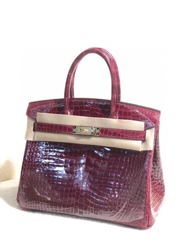 Hermes Bordeaux  Birkin 30 in Porosus  Crocodile with Gold hardware