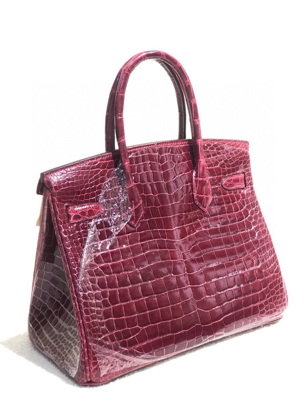 Hermes Bordeaux  Birkin 30 in Porosus  Crocodile with Gold hardware