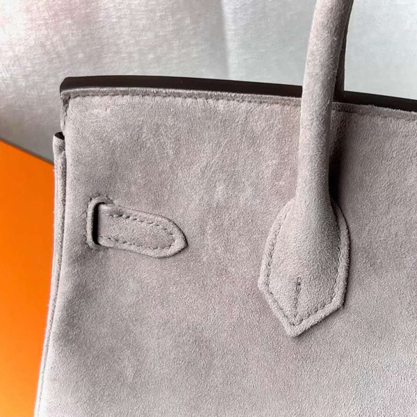 HERMÈS BIRKIN 25 GRIS ASPHALTE VEAU DOBLIS SUEDE WITH PALLADIUM HARDWARE
