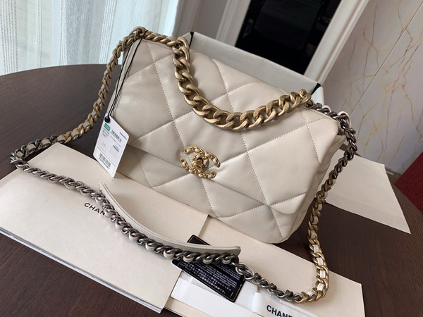CHANEL 19 White Large Flap Bag