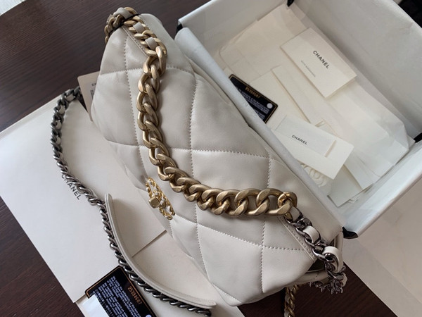 CHANEL 19 White Large Flap Bag