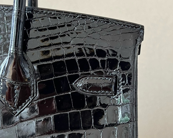 Hermes Black Birkin Bag 25cm Shinny Niloticus Crocodile Palladium Hardware