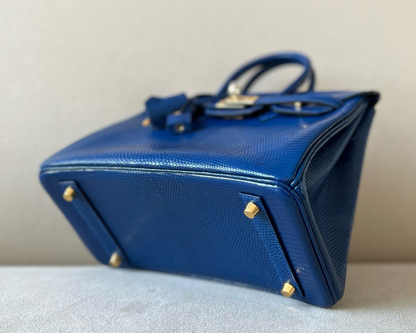 Hermes Bleu saphir Lizard Birkin Bag 25cm Gold Hardware