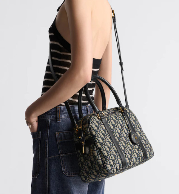 Christian Dior Large D-Vibe Bowling Bag  Blue Dior Oblique Jacquard
