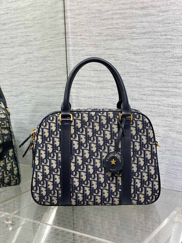 Christian Dior Large D-Vibe Bowling Bag  Blue Dior Oblique Jacquard