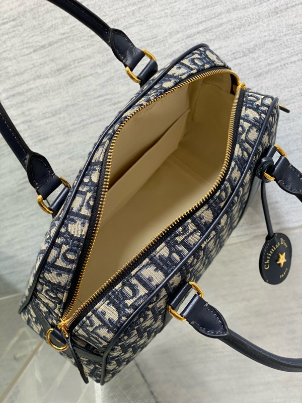 Christian Dior Large D-Vibe Bowling Bag  Blue Dior Oblique Jacquard