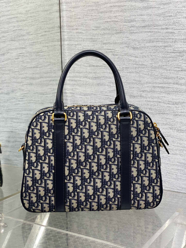Christian Dior Large D-Vibe Bowling Bag  Blue Dior Oblique Jacquard