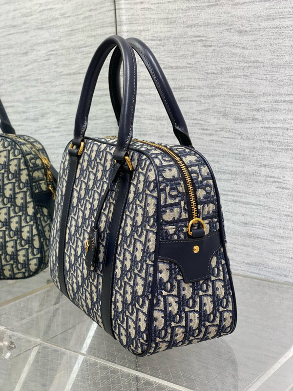 Christian Dior Large D-Vibe Bowling Bag  Blue Dior Oblique Jacquard