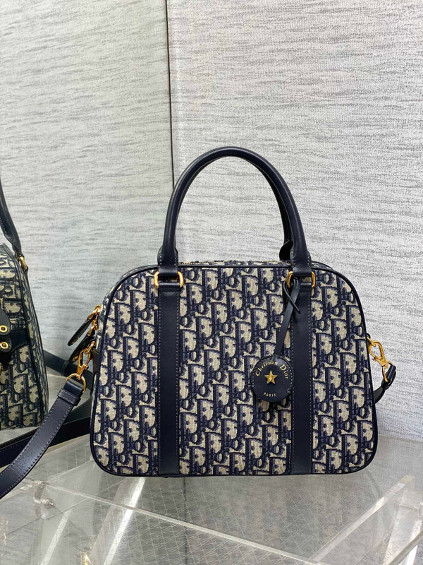Christian Dior Medium D-Vibe Bowling Bag  Blue Dior Oblique Jacquard