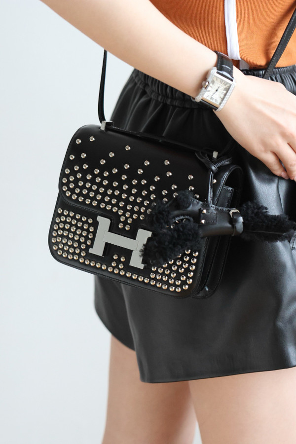 Hermès Constance 1-18 Clouté Black Box Calf Palladium Hardware