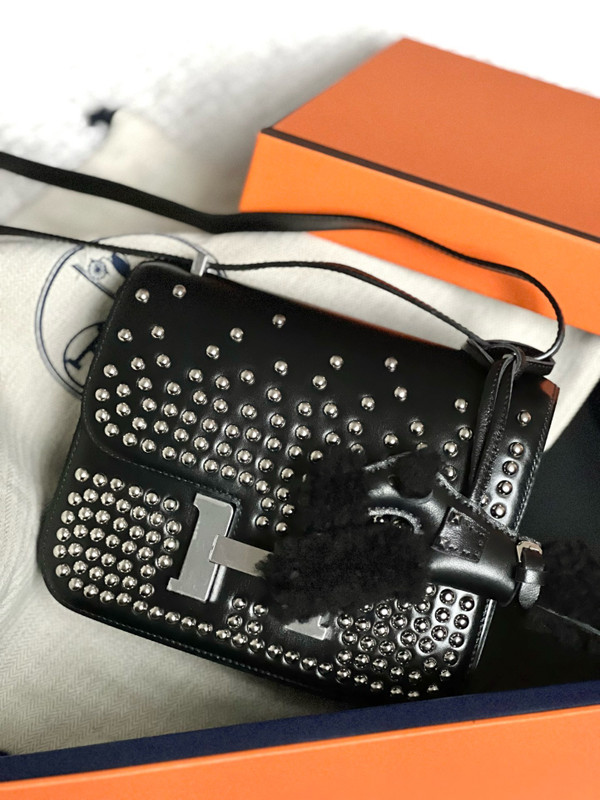 Hermès Constance 1-18 Clouté Black Box Calf Palladium Hardware